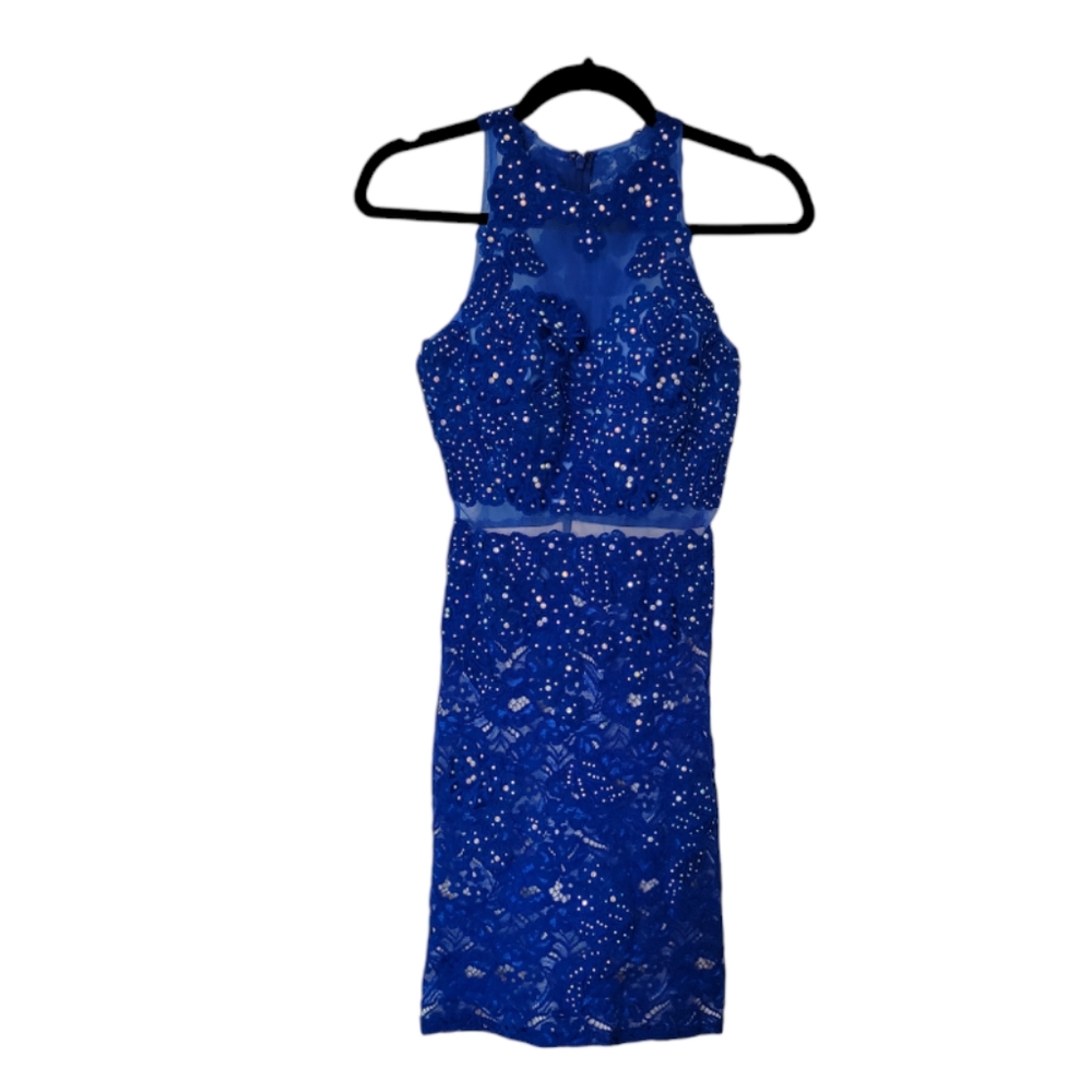 Anny Lee Blue Cocktail Formal Rhinestone Mesh Minidress Size XS - Picture 2 of 16